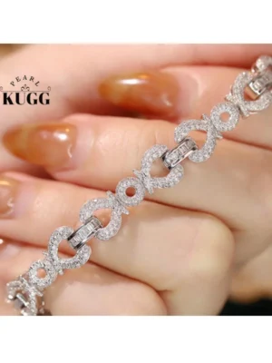 KUGG 100% 18K White Gold Bracelet Luxury Heart Design 2.6carat Real Natural Diamond Bracelet for Women High Wedding Jewelry