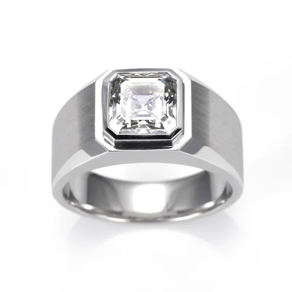 Ruihe New 18K White Gold Ring 2CT Asscher Cut Lab Diamond or Top Quality D Color Moissanite Men Ring Wedding Engagement Rings