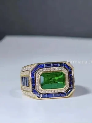 Pirmiana Customizable Luxury 18k Gold 5ct Lab Grown Emerald Ring Men Jewelry