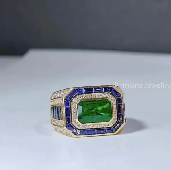 Pirmiana Customizable Luxury 18k Gold 5ct Lab Grown Emerald Ring Men Jewelry