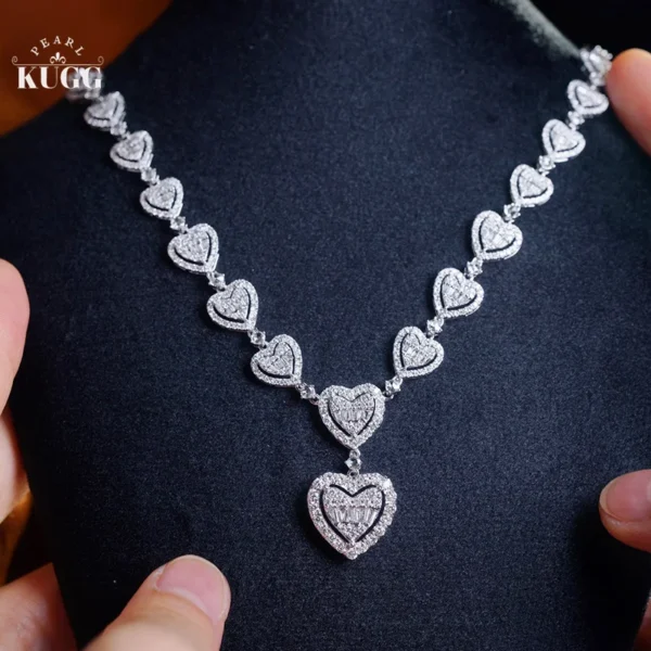 KUGG 18K White Gold Necklace Luxury 3.10carat Real Natural Diamond Necklace for Women Romantic Heart Shape High Party Jewelry