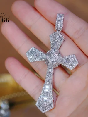 KUGG 100% 18K White Gold Necklace Luxury Cross Pendant 3.2carat Real Natural Diamond Necklace for Women High Party Jewelry