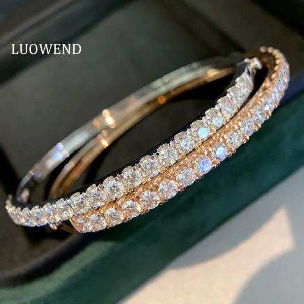 LUOWEND 100% 18K White or Rose Gold Bangle Luxury Shiny Design 3.0carat Real Natural Diamond Bangle for Women Senior Banquet